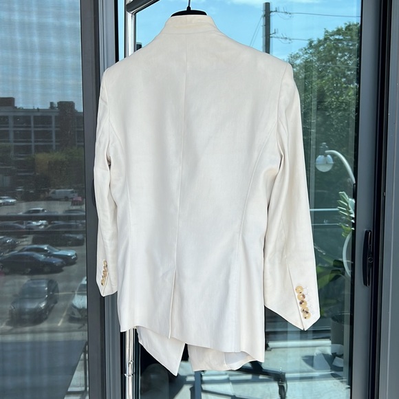 Helmut Lang White Linen Angular Jacket with Leather Trim, US Size 8 - Picture 3 of 6